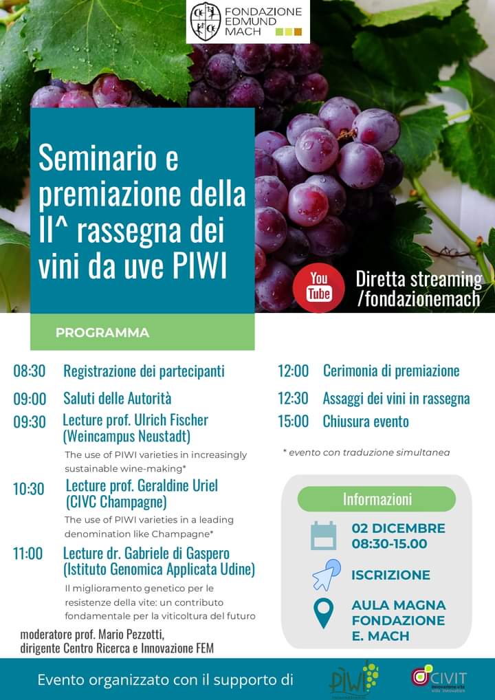 Seminario e cerimonia di premiazione della IIa Rassegna dei vini da uve PIWI